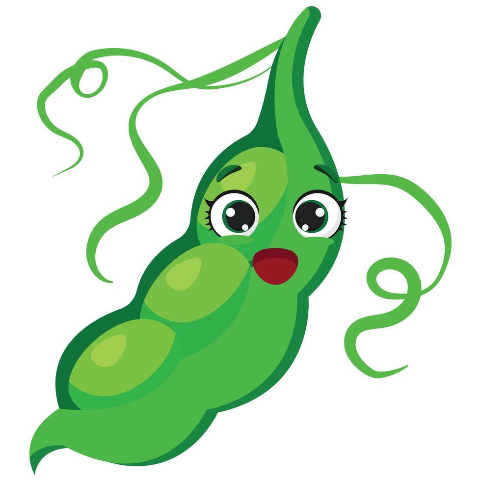 A shocking green pea pod with a smiling face and big eyes Perfect for vegetable-themed designs, healthy eating projects, gardening graphics and nutrition education materials vector