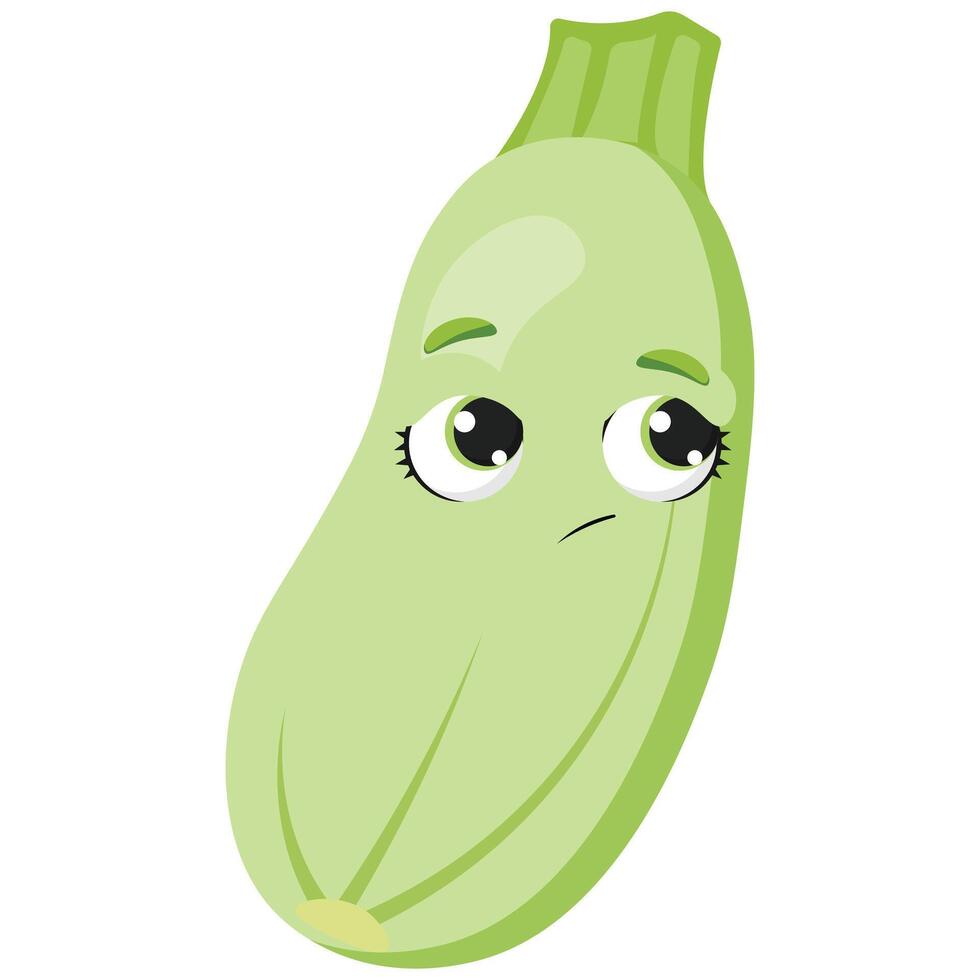 Sad zucchini with expressive eyes Unique vegetable character perfect for illustrating emotions, food-related projects, healthy lifestyle and organic products content vector