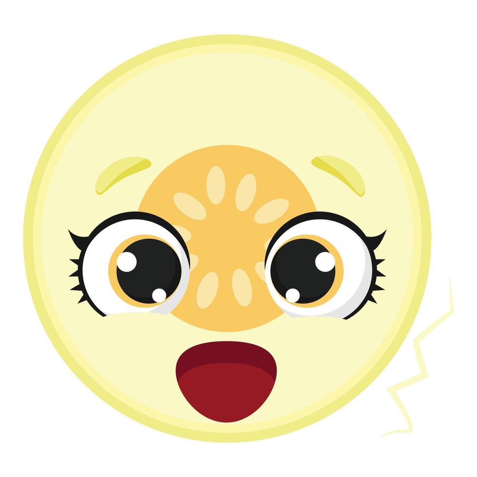Excited melon slice with big expressive eyes and open mouth Perfect for food illustrations, healthy lifestyle projects, summer graphics, and fun design elements vector