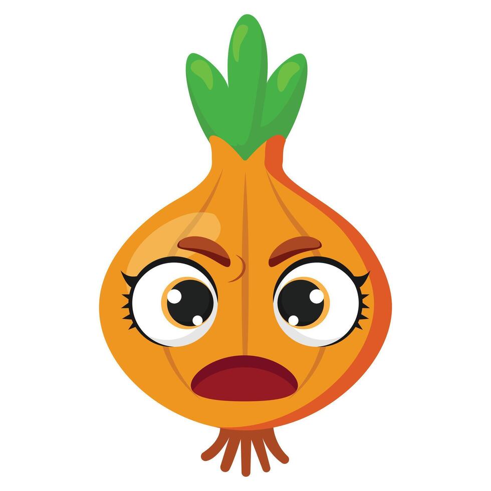 Funny onion face with wide eyes and shocked expression, perfect for cooking blogs, childrens prints, recipe illustrations, or farm market graphics vector