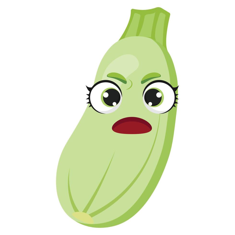 Angry zucchini with expressive face and big eyes Fun green vegetable illustration perfect for food education, farming designs, diet concepts and healthy lifestyle visuals vector