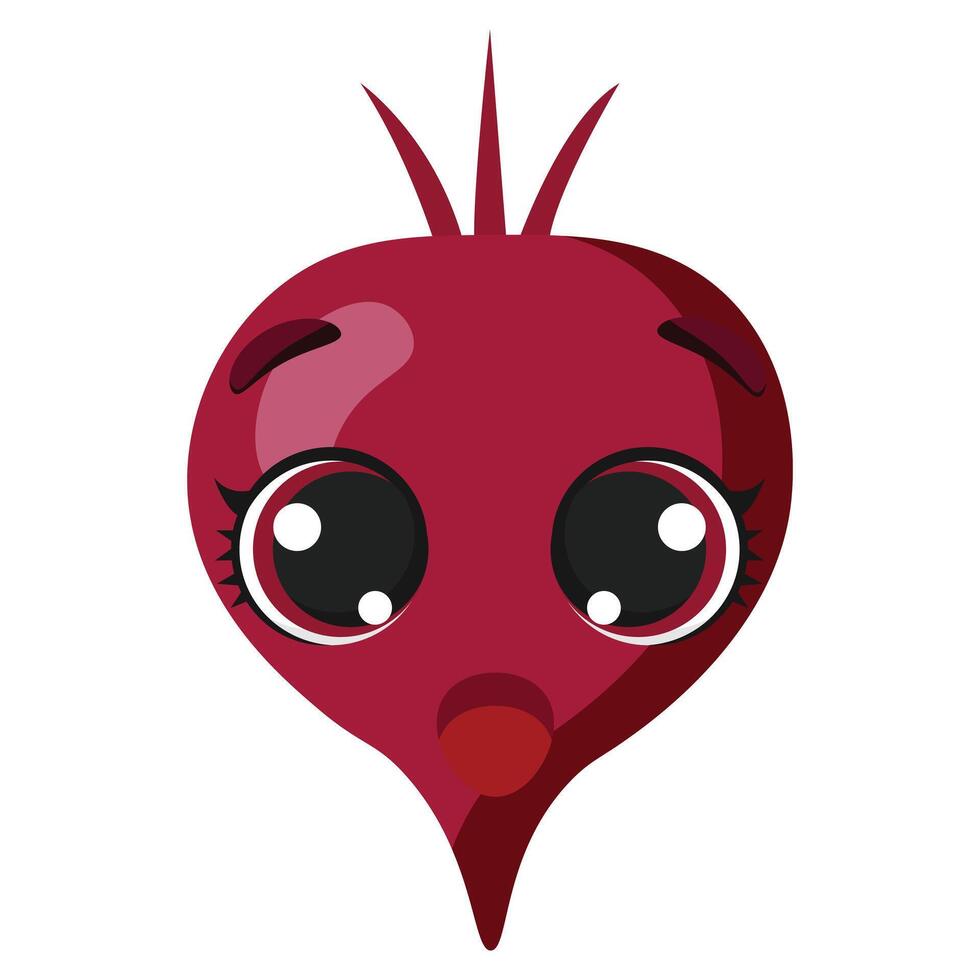 Surprised beetroot character with wide eyes and open mouth Perfect for food packaging, farm products, childrens menus, healthy lifestyle designs, and veggie graphics vector