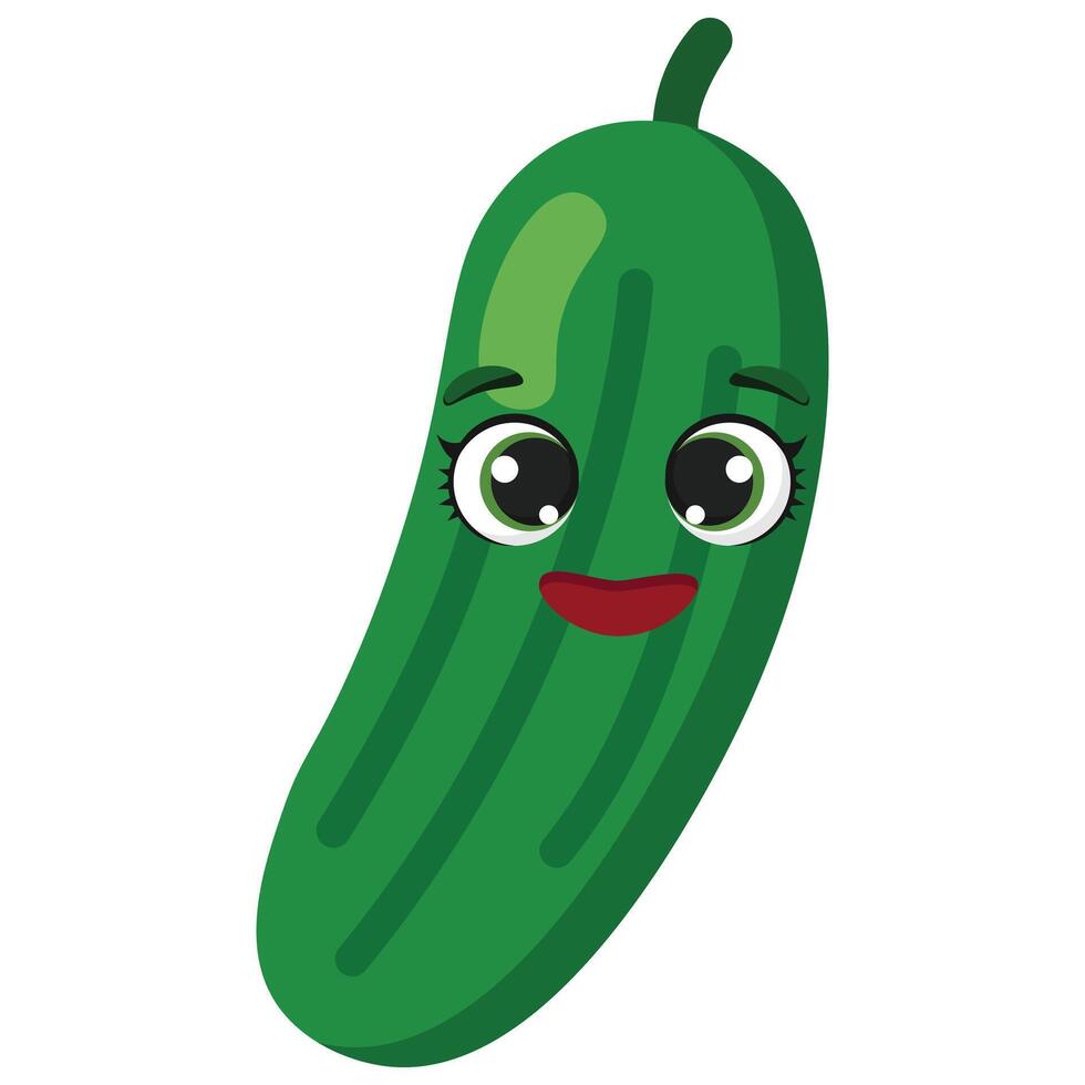 Happy green cucumber with big eyes and friendly smile, perfect for healthy eating concepts, food packaging, farming promotions, or educational materials vector