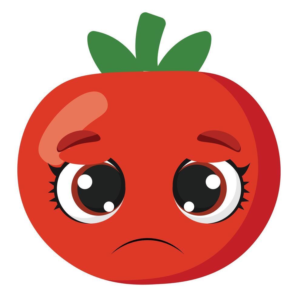 Sad red tomato with emotional face expression, perfect for educational materials, kids designs, healthy food visuals or farm-themed projects vector