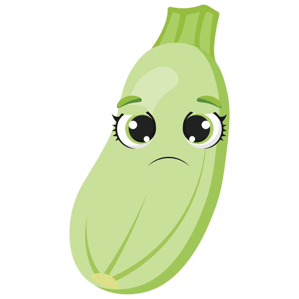 Unhappy zucchini with big expressive eyes Funny vegetable illustration ideal for food education, diet concepts, healthy lifestyle and organic farming design projects vector
