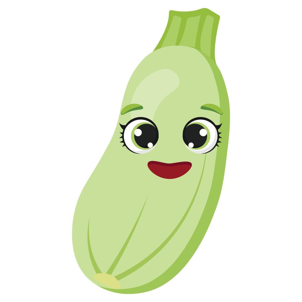 Smiling zucchini with happy face Green vegetable character perfect for healthy eating, organic farming, kids' designs, recipes, food packaging and eco lifestyle visuals vector