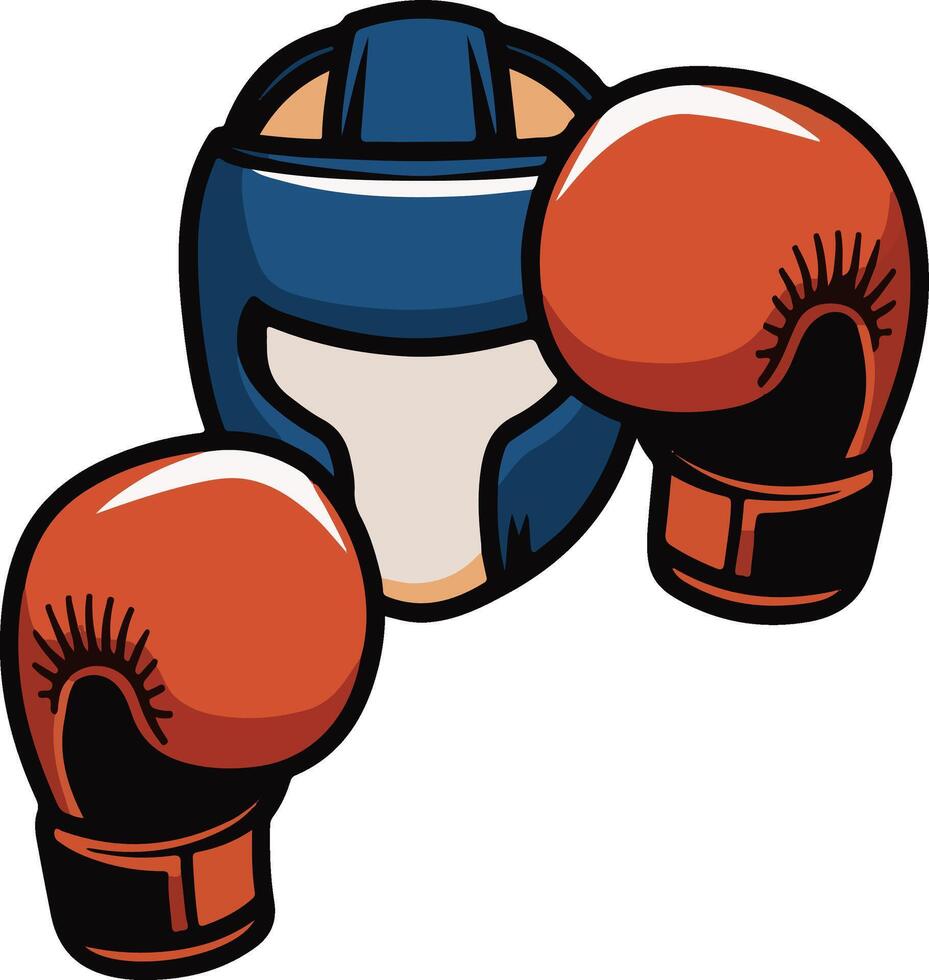 Boxing Gloves And Helmet Set Illustration For Sport And Training Gear vector