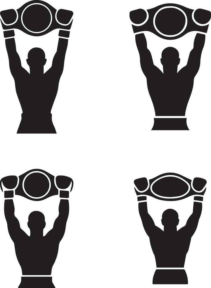 Boxer Silhouette Set Holding Championship Belt Up Illustration Sport Victory vector