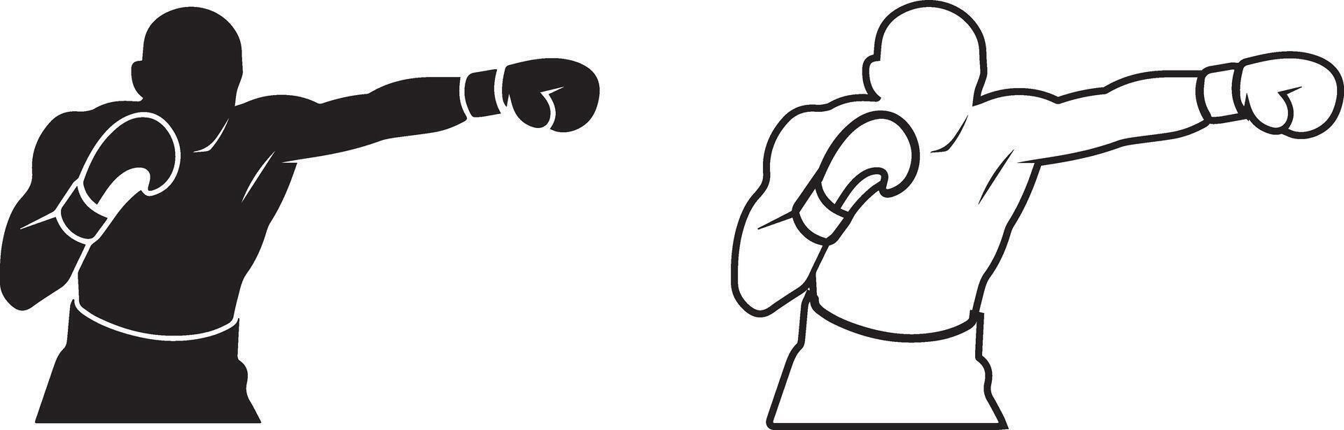 Boxing Silhouette Graphic Illustration Featuring Punching Boxer In Black And White vector
