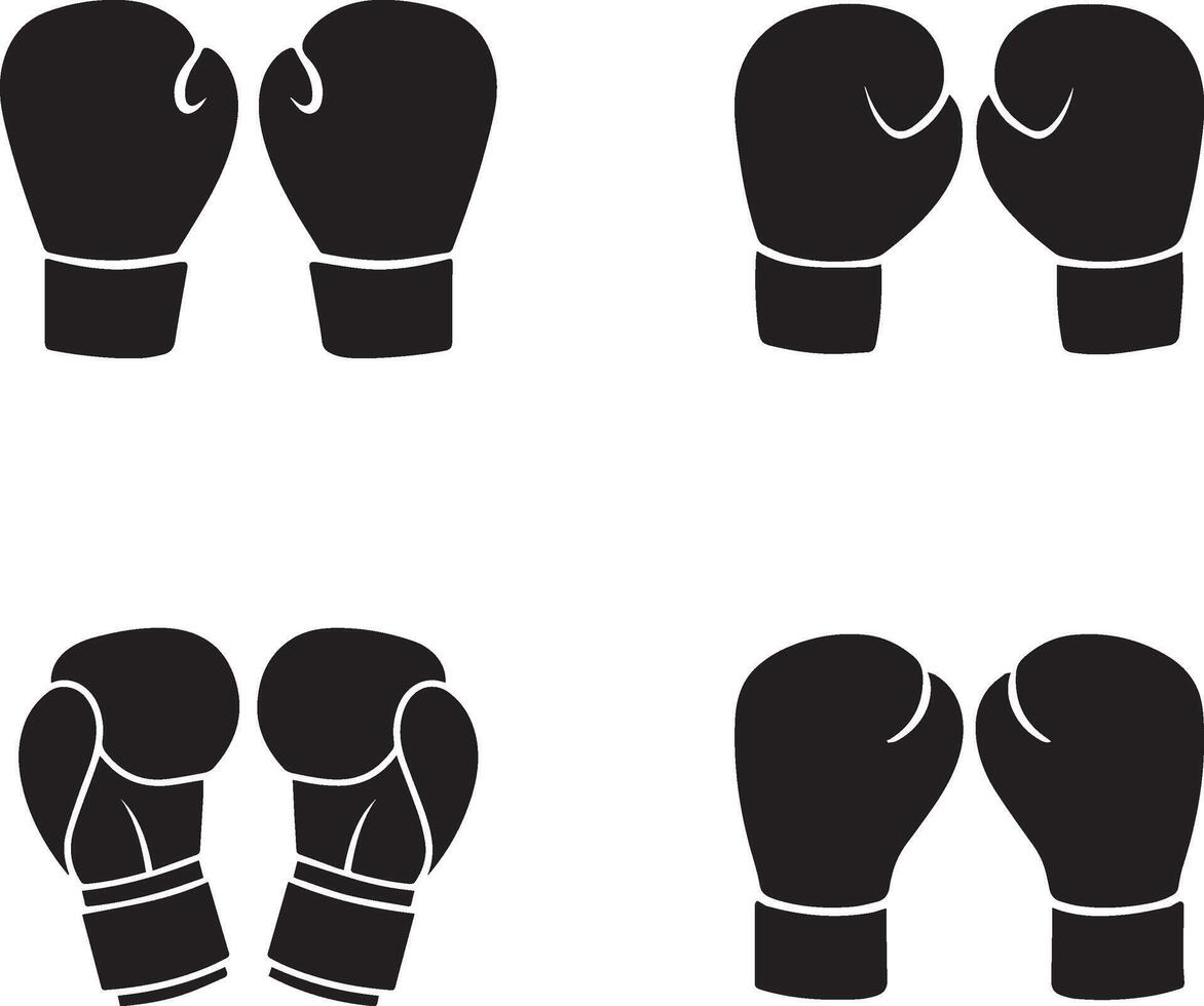 Boxing Gloves Silhouette Set Collection Black And White Illustration vector