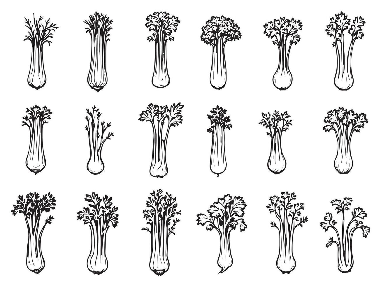A set of different types of vegetables in vases vector