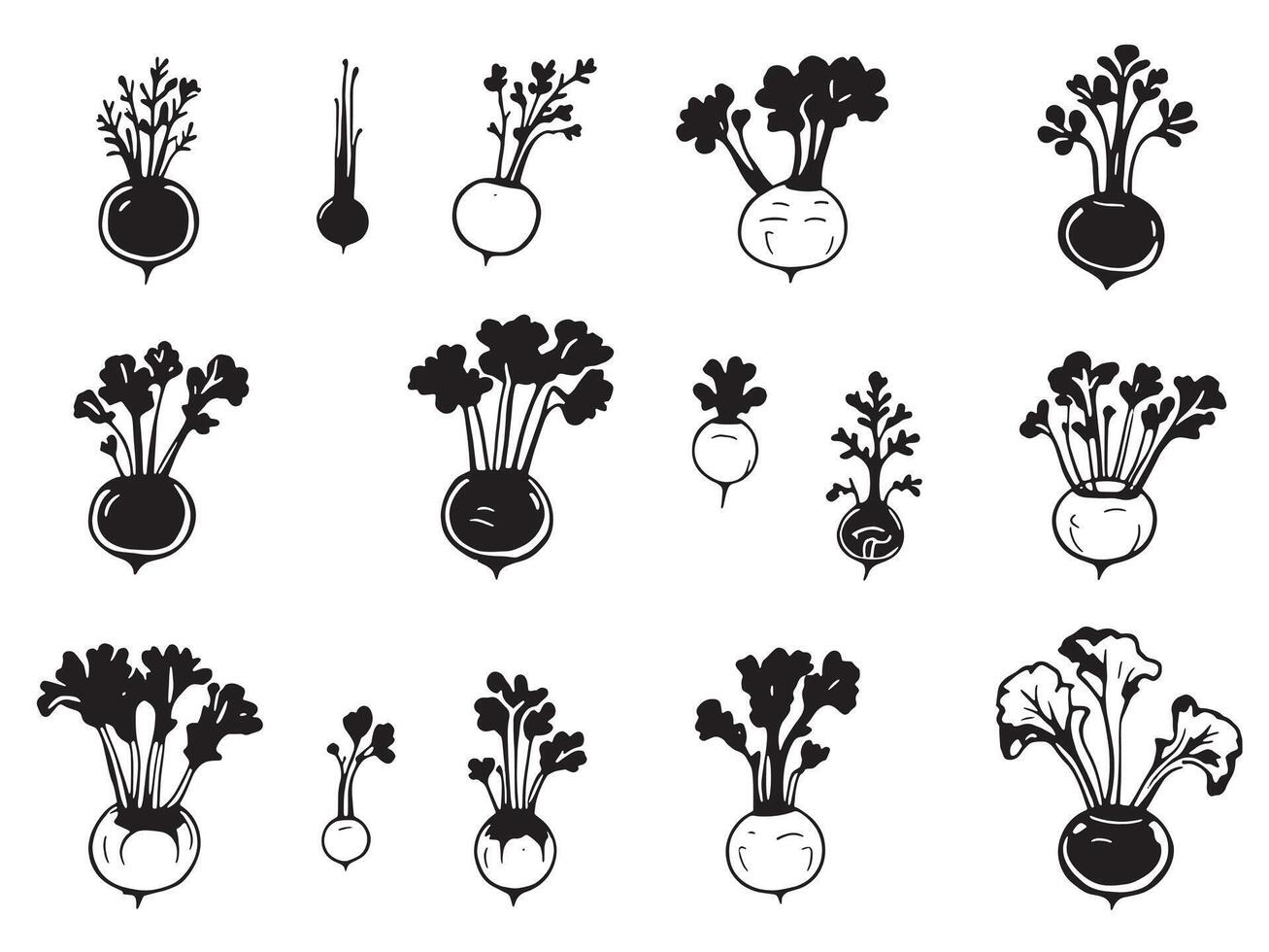 A set of black and white illustrations of vegetables vector