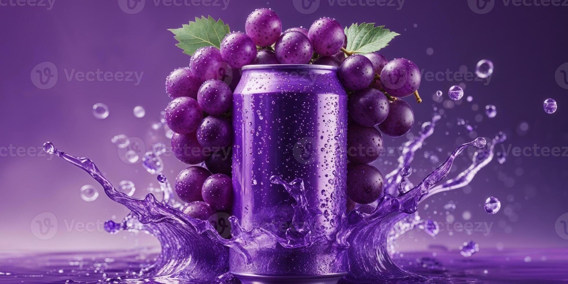 Purple grape juice can with water splash photo