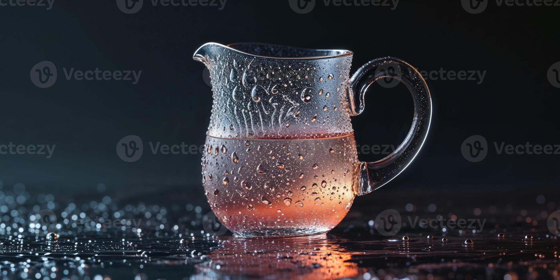 A pitcher of water with drops of liquid photo