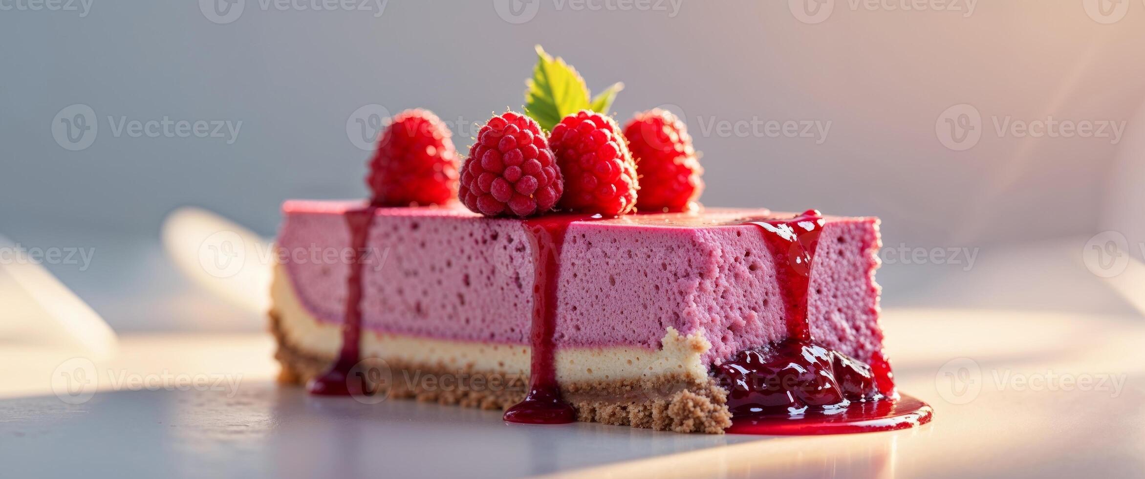 Luscious Raspberry Cheesecake with a Sweet Jam Center. photo