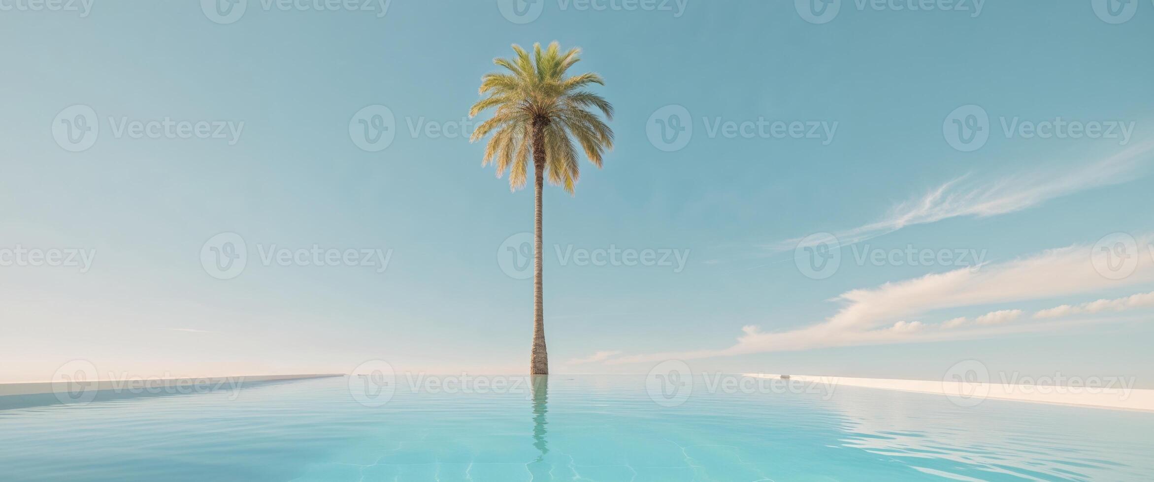 A pool with a palm tree in the background. photo