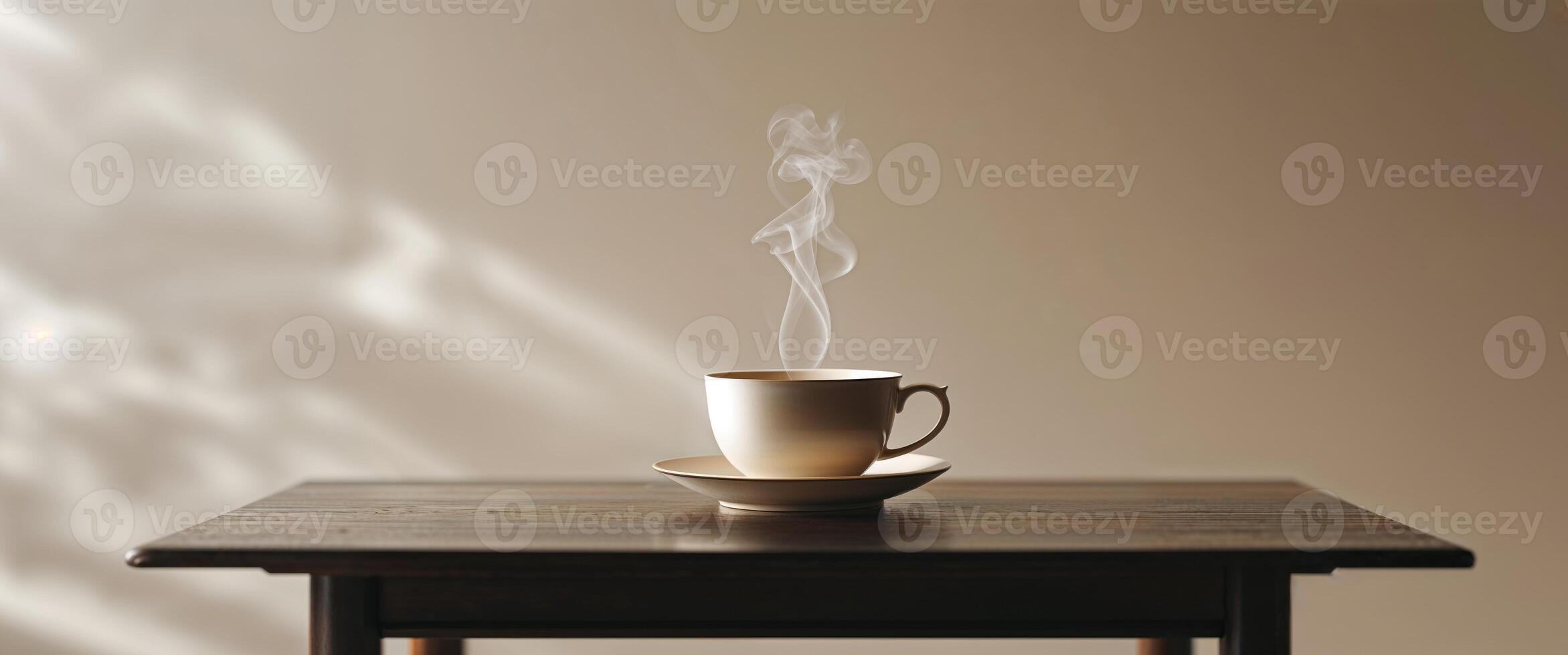Steaming Cup of Tea on Dark Table Refreshing Warm Beverage photo