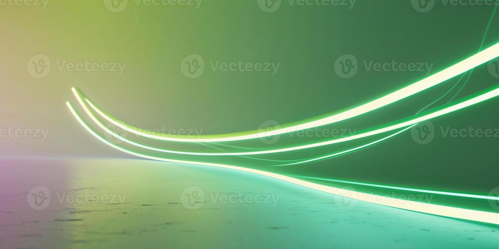Futuristic curved light lines on a smooth green gradient background. photo