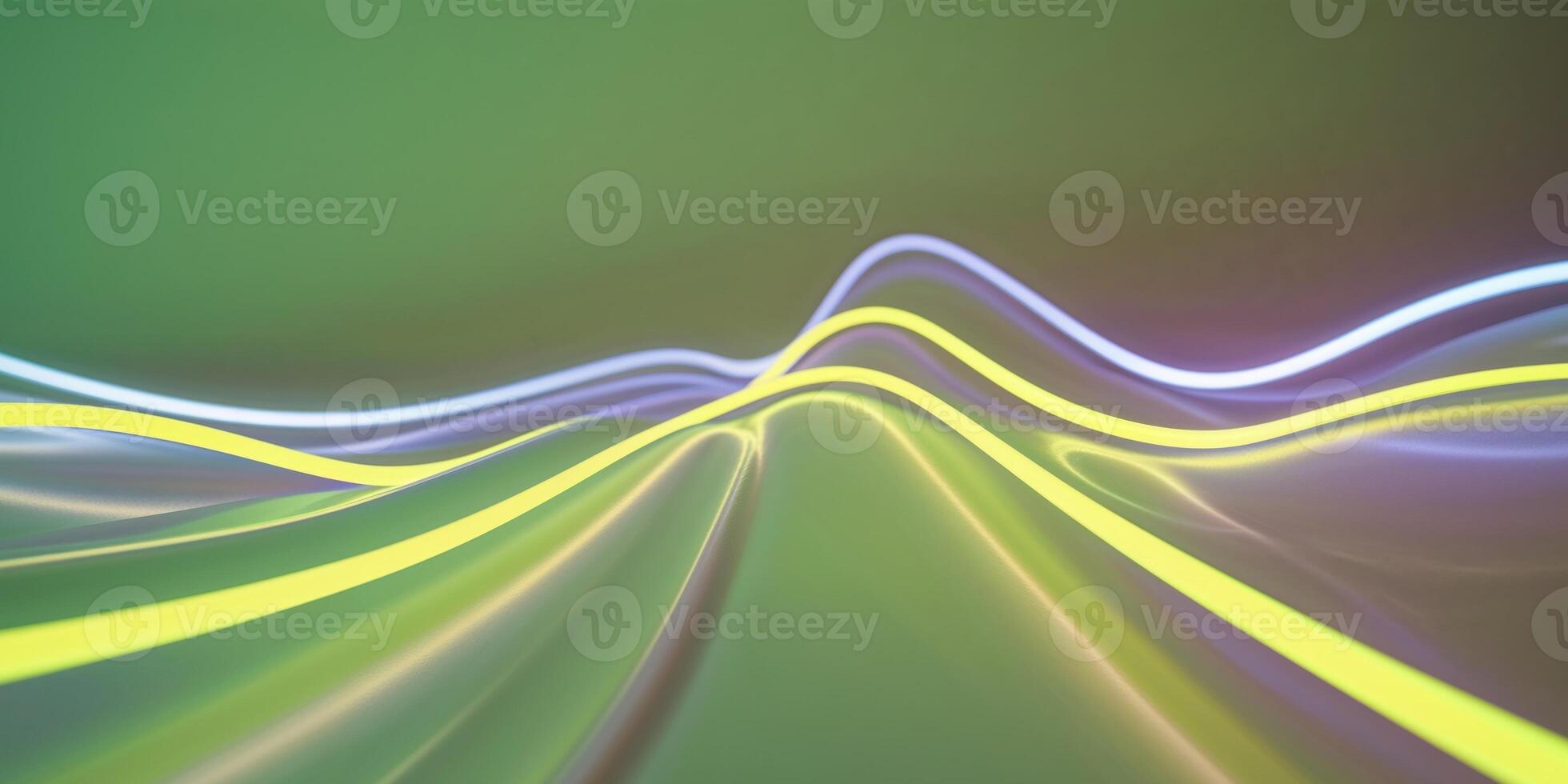 Futuristic curved light lines on a smooth green gradient background photo