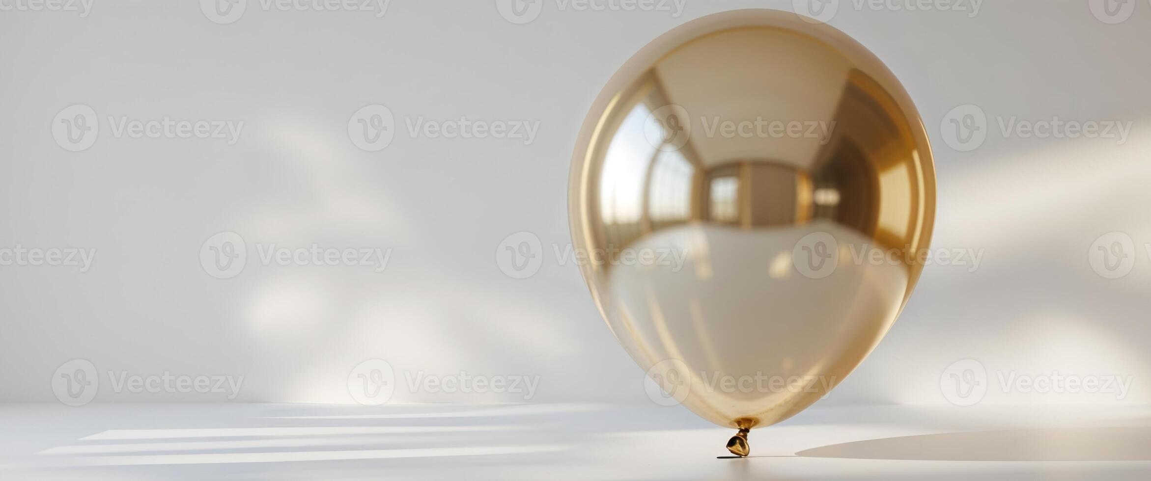 A golden balloon is sitting on a table photo