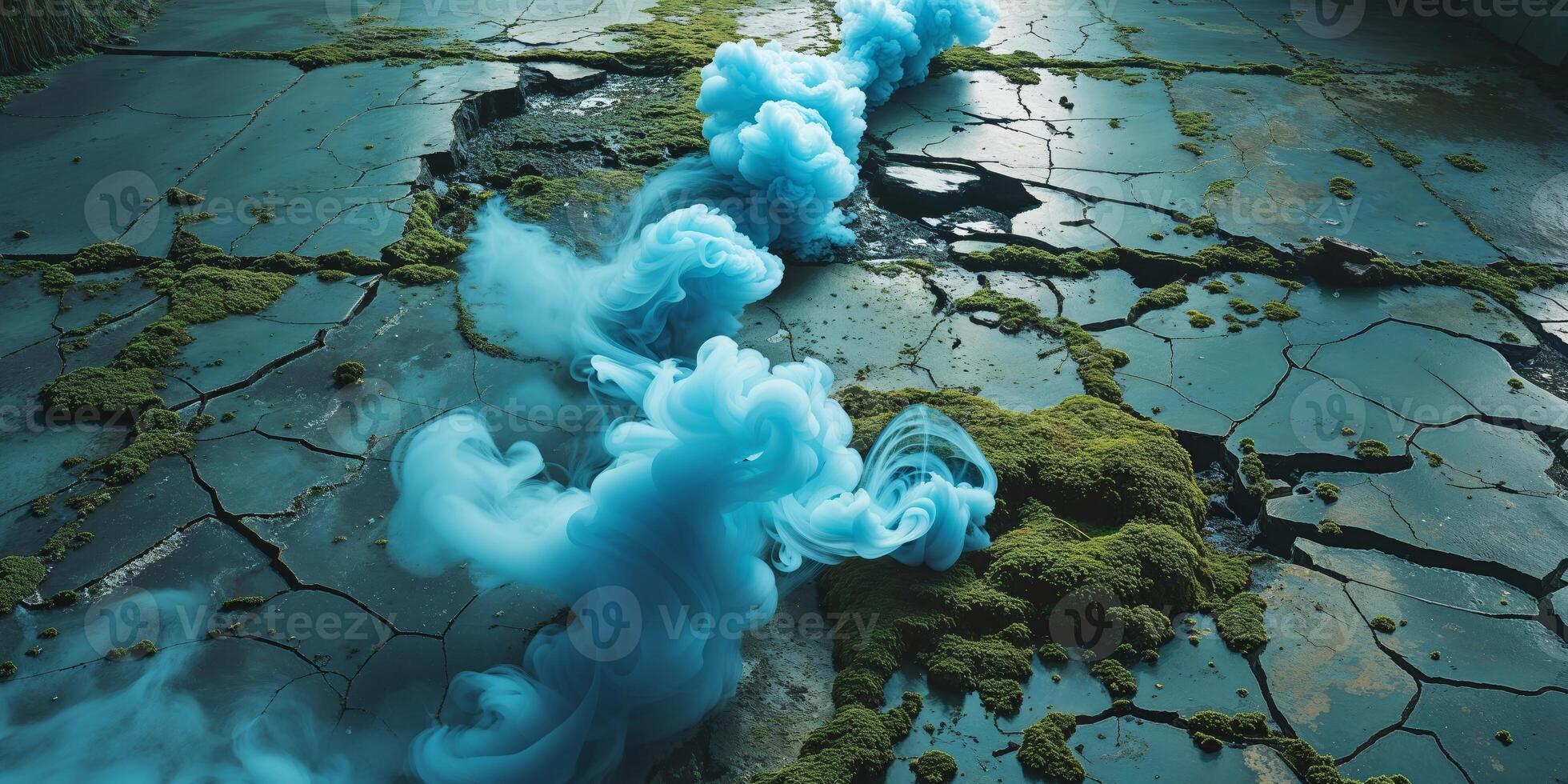 A blue smoke trail is flowing through the ground photo