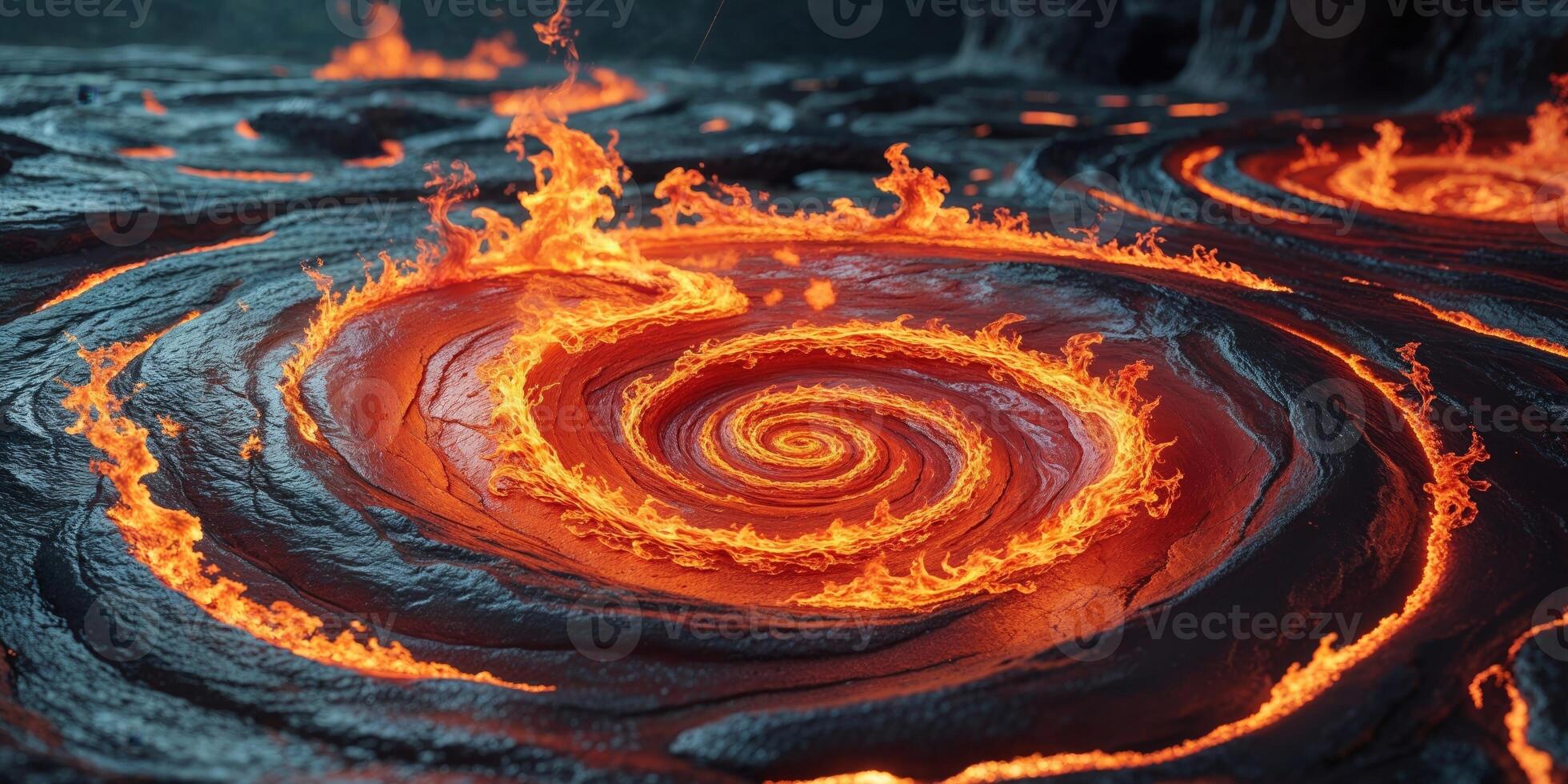 A lava flow with flames and lava in the middle photo