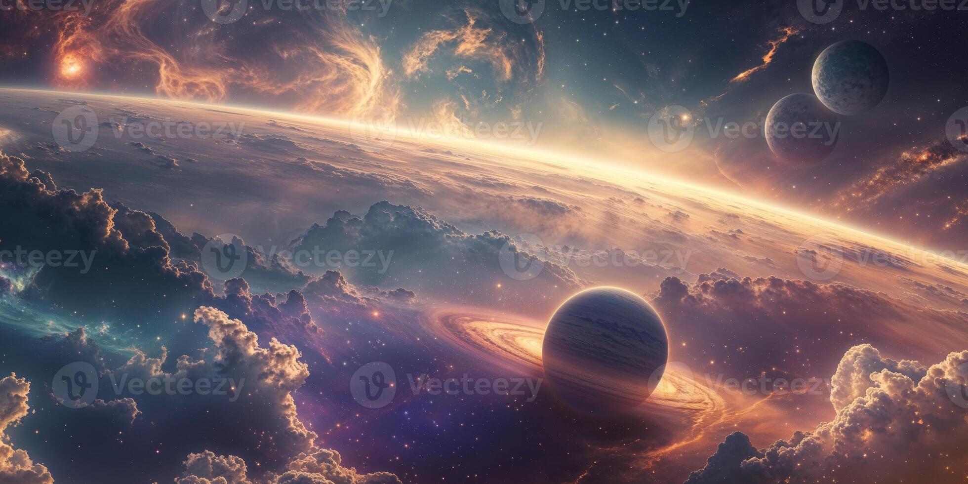 An image of planets and clouds in space photo