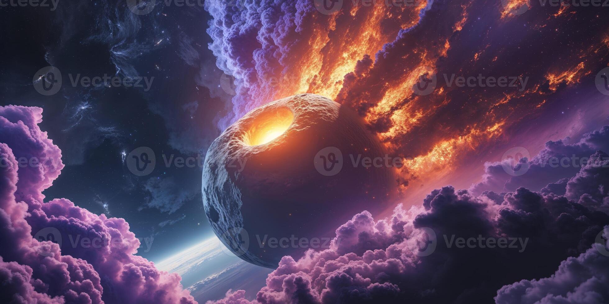 Fiery Comet Approaching Earth in a Dark Cosmic Background photo