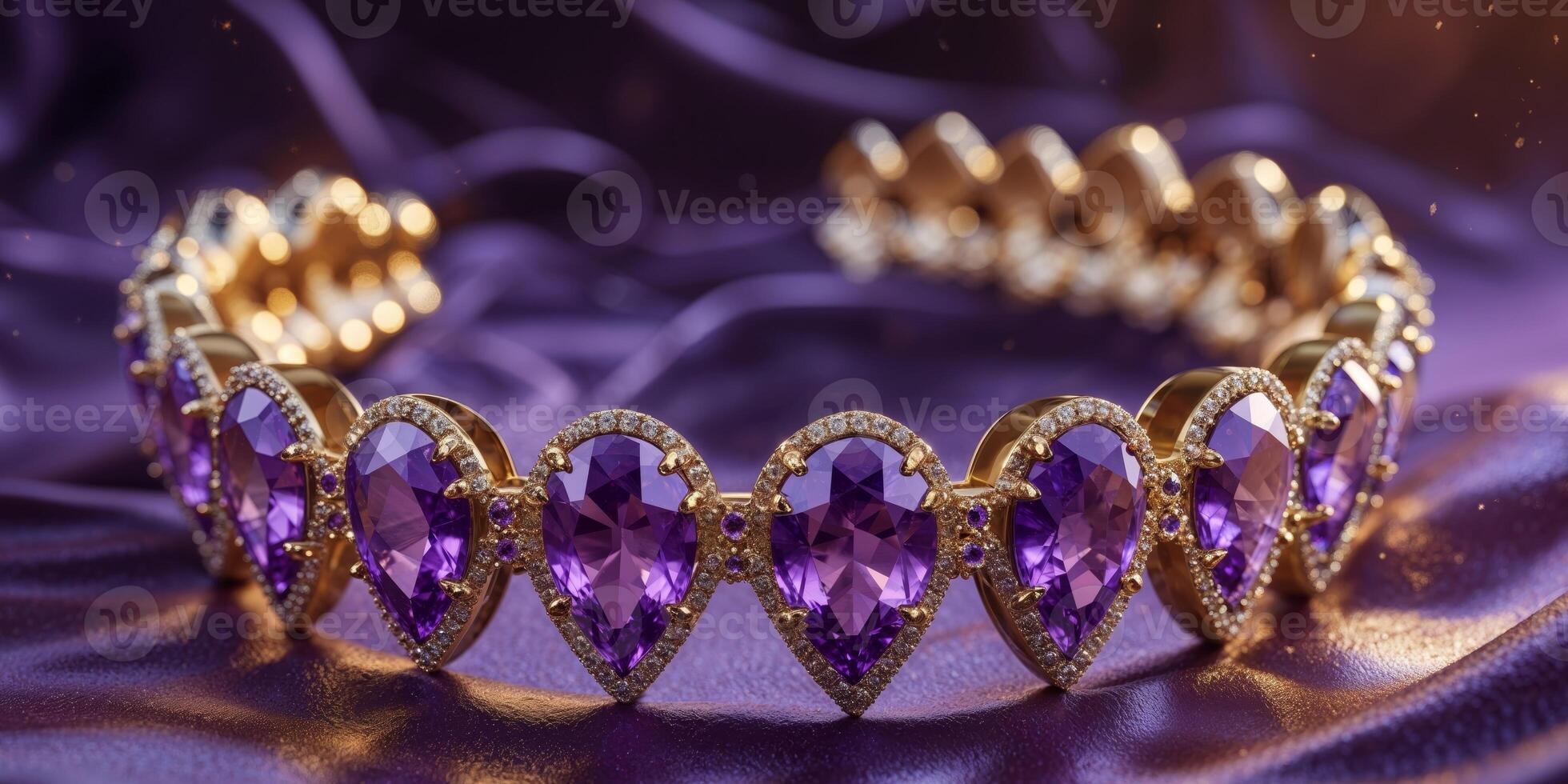 Luxury Gold and Purple Gemstone Braces Dental Model. photo
