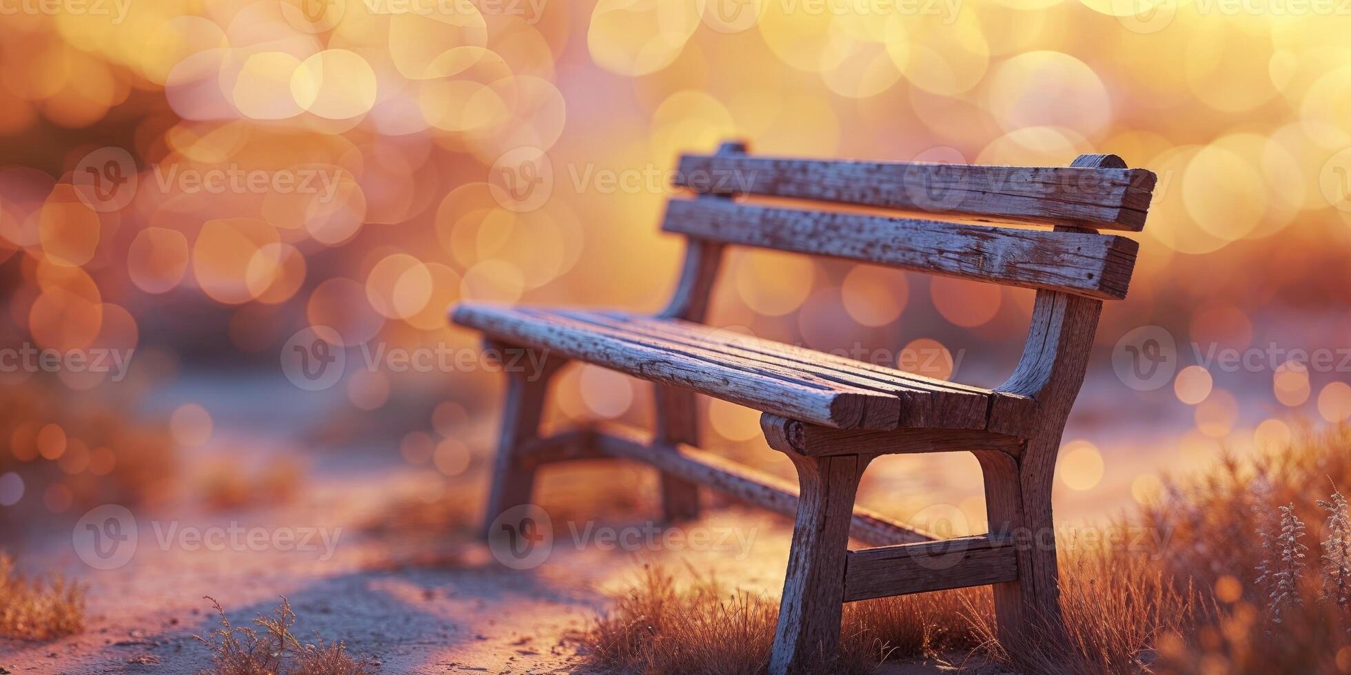 A bench sitting in the middle of a field photo