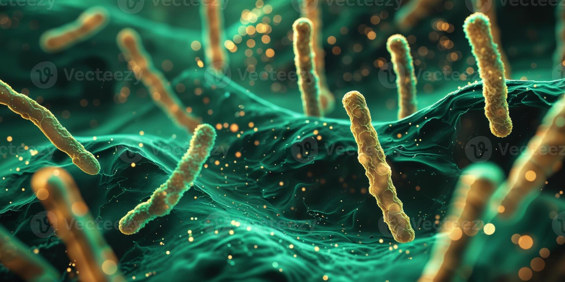 Microscopic View of Rod Shaped Bacteria in Dark Green Background photo