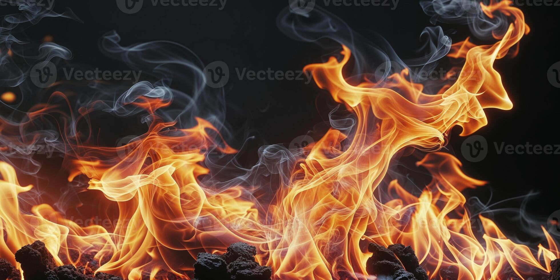 A close up of a fire burning on a black background photo