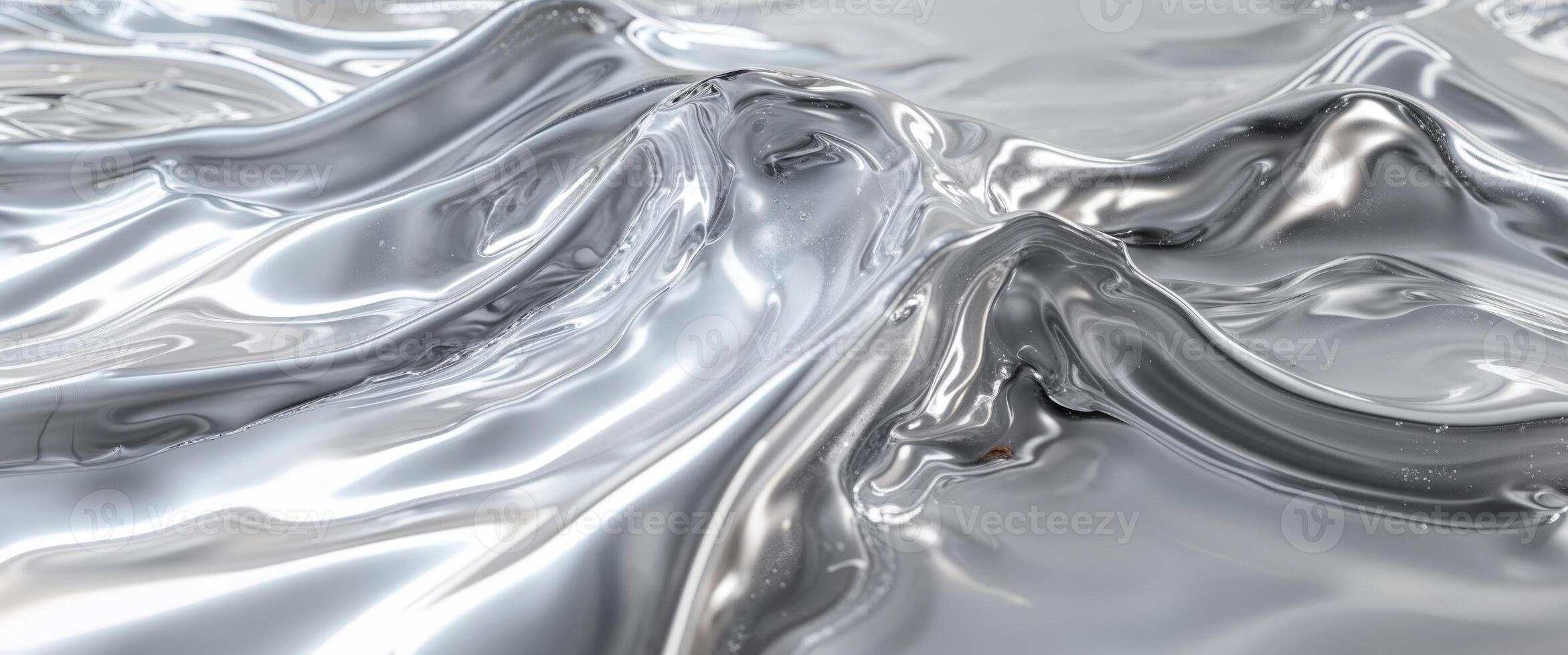 Abstract Silver Fluid Surface with Metallic Reflections and Dynamic Ripples in a Modern Style. photo