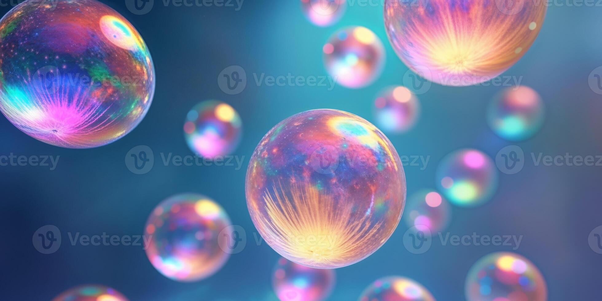 Colorful Floating Orbs on Blue Background. photo