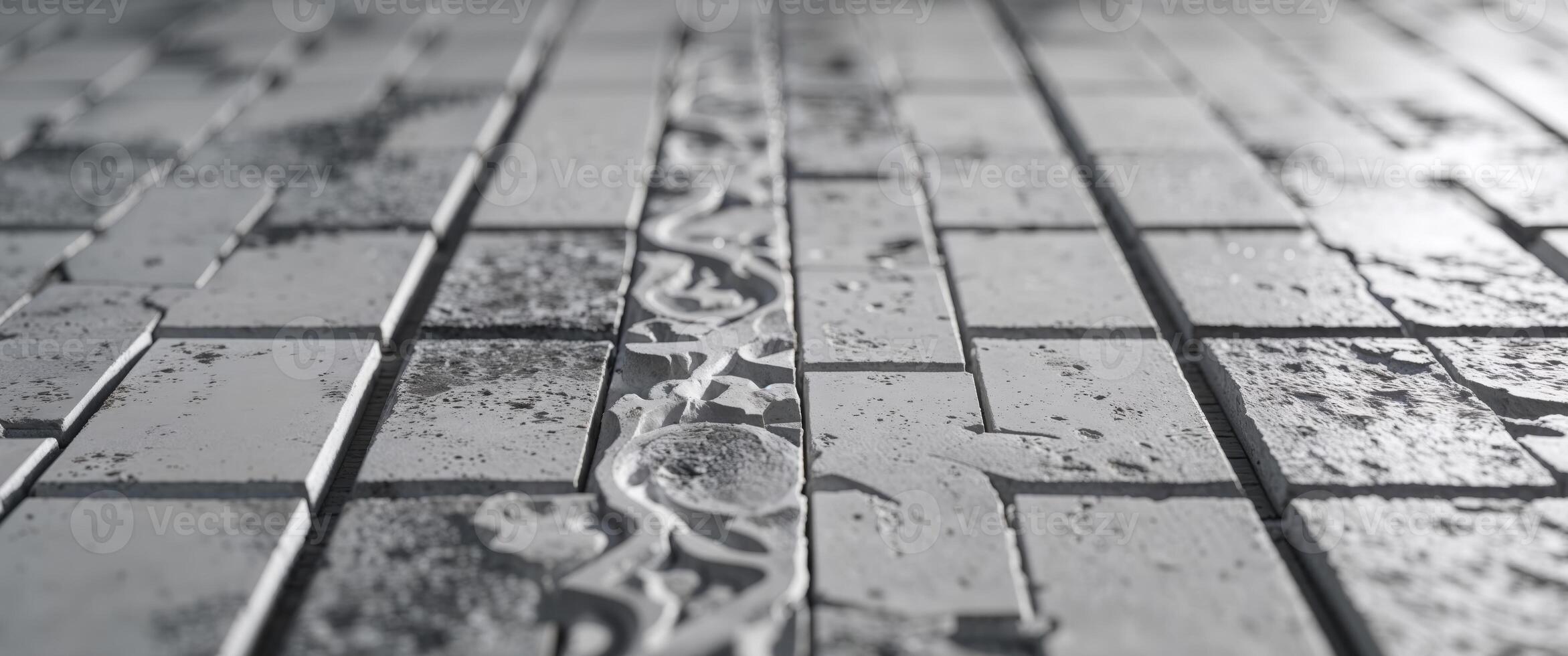 Monochromatic View of Structured Square Tile Floor Covering with Uneven Surface and Neutral Gray Coloring with an Abstract Decorative Texture. photo