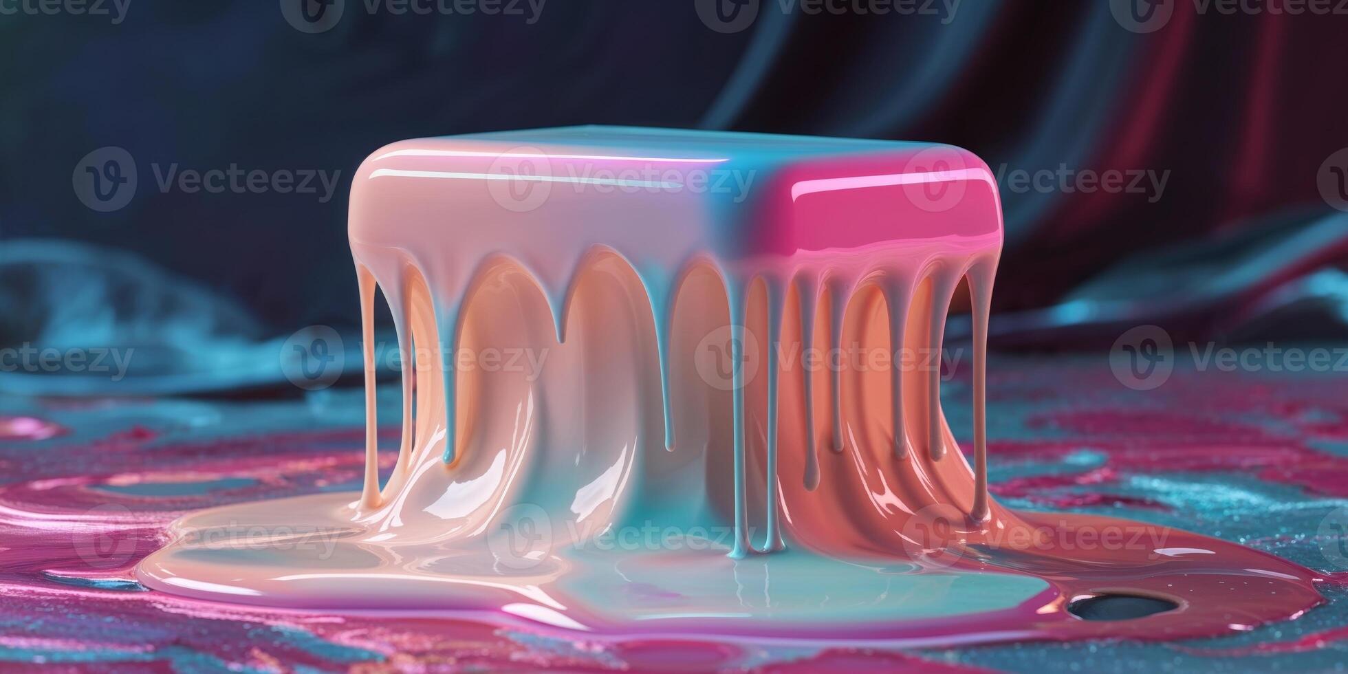 A liquid cube with a pink and blue color photo