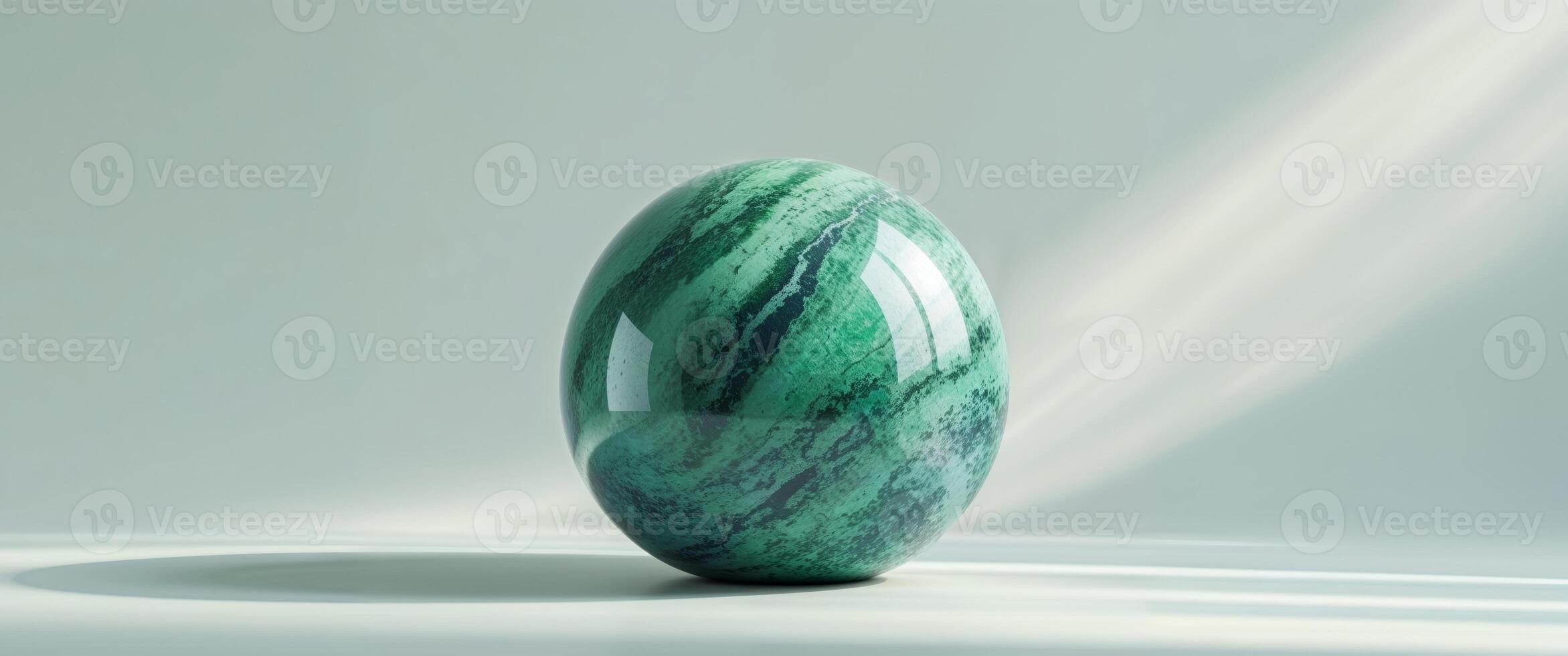 A green marble ball sitting on a white surface photo
