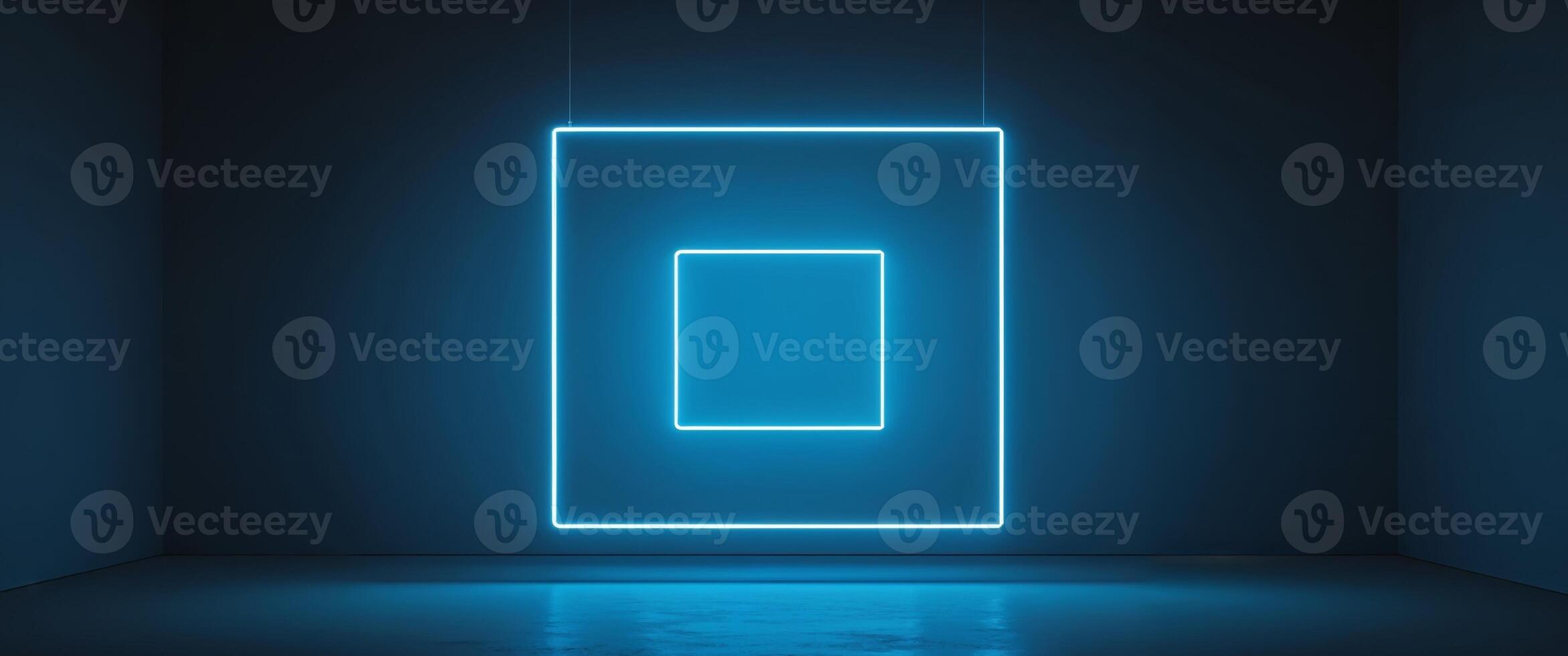 Neon glowing square installation in a darkened space creating a modern art ambiance photo