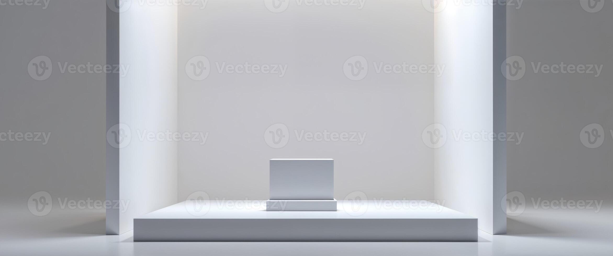 Clean product display stage with blank square canvas backdrop. photo