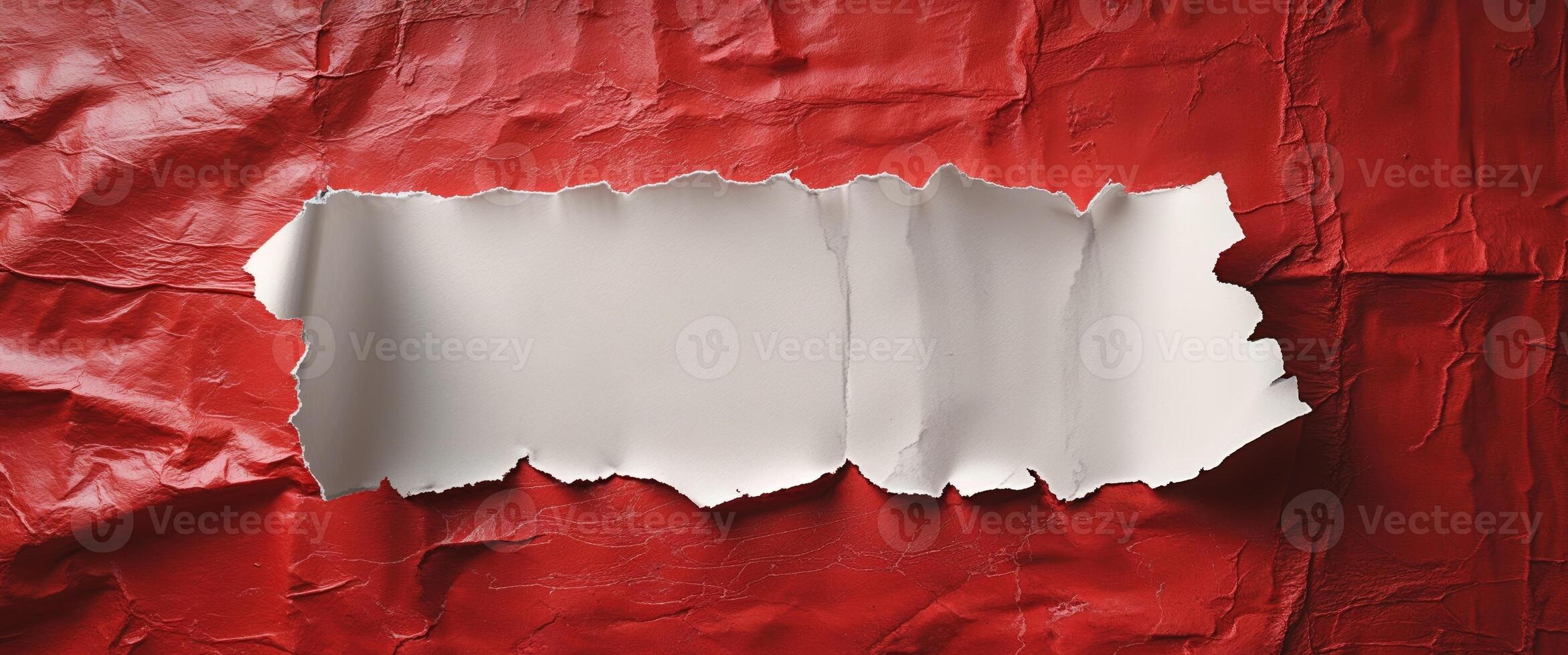 Torn White Paper on a Red Textured Background. photo