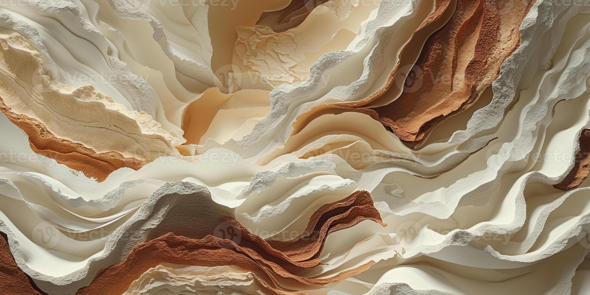 Abstract image displaying layers of textured cream and brown materials. photo