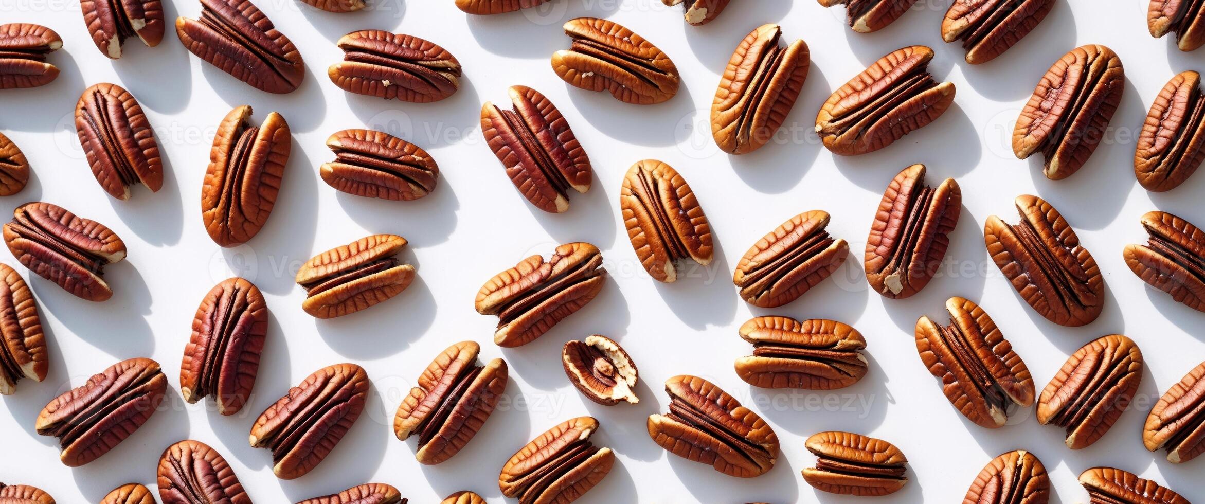 Pile of shelled pecan nuts showcasing their rich texture and color photo
