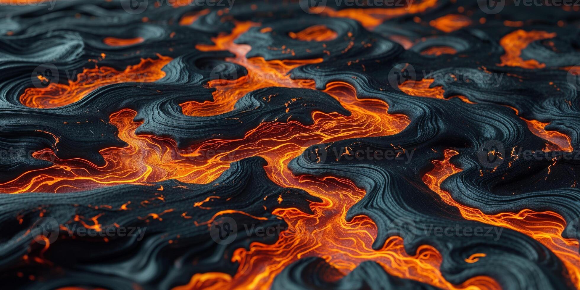 Abstract Lava Flow Fiery Orange and Black Swirling Texture. photo