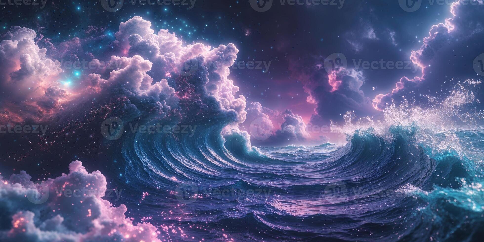 Magnificent abstract depiction blending cosmic nebulae and ocean dynamics photo