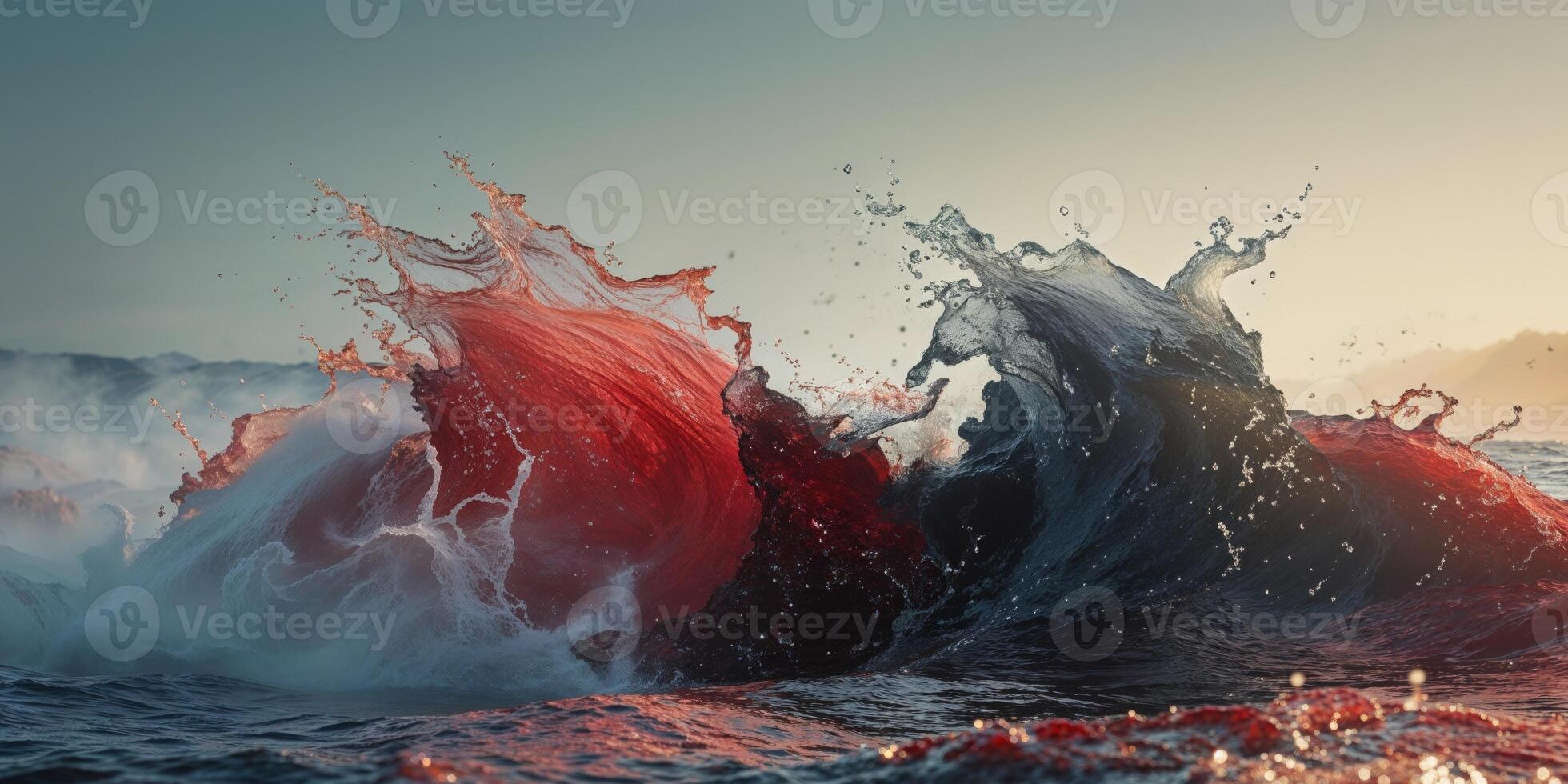 Abstract view shows reddish waters colliding with darker water. photo