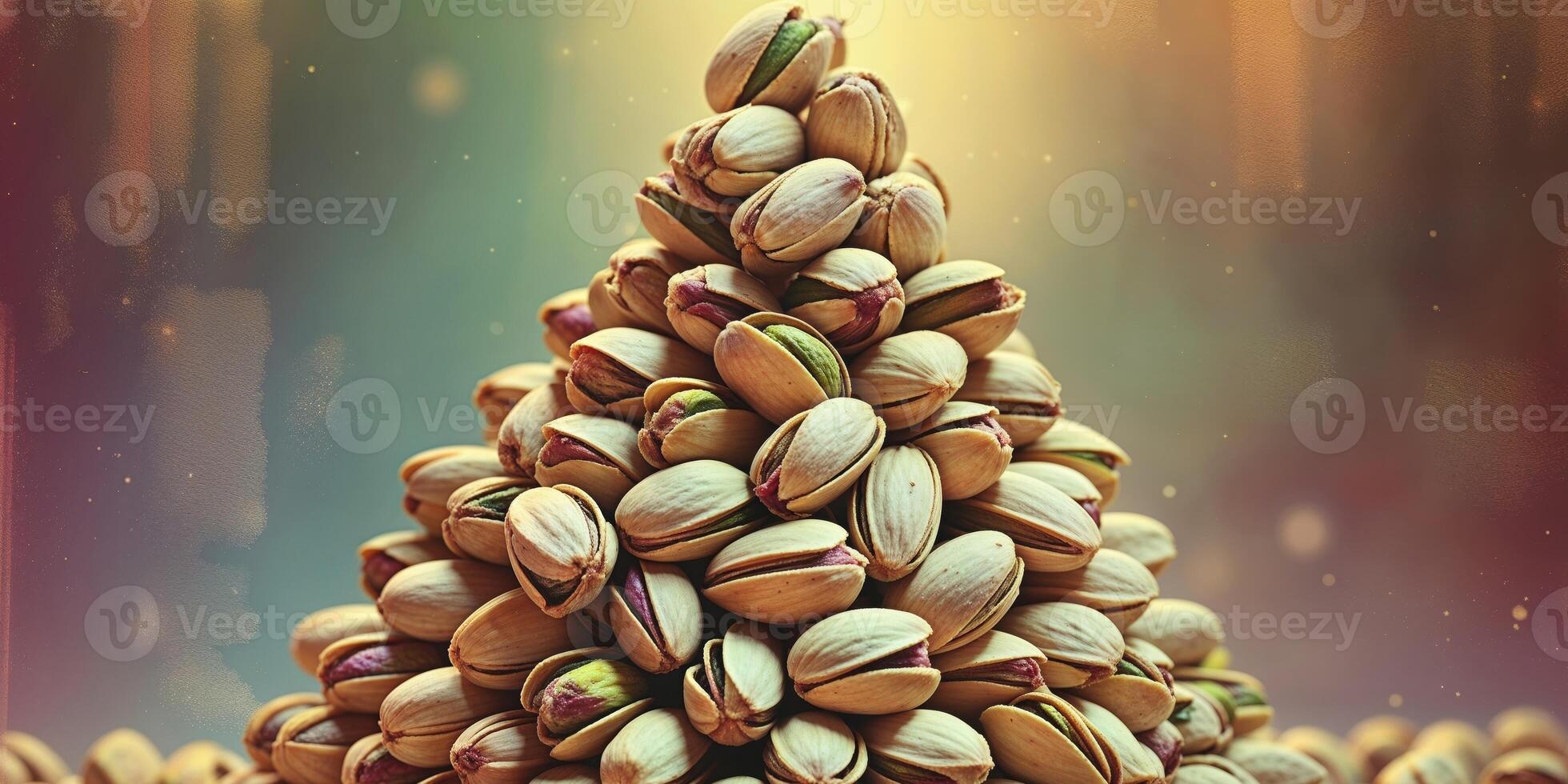 A bunch of pistachios that are stacked on top of each other. photo
