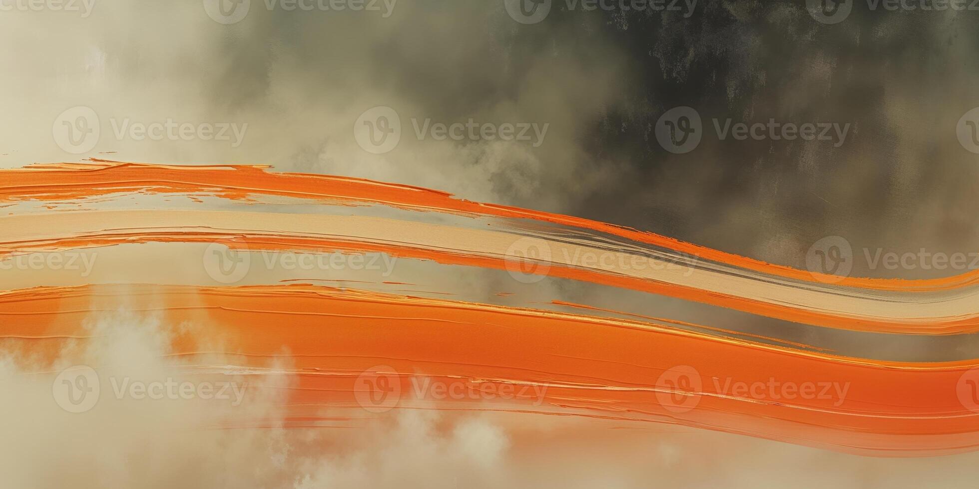 Abstract artwork featuring horizontal brushstrokes of orange and beige photo