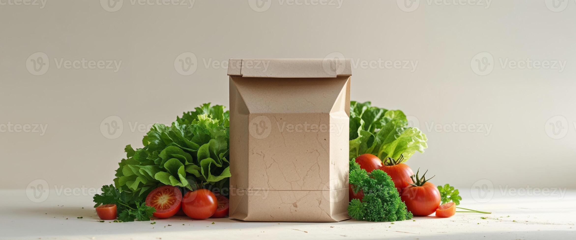 A package with ingredients and textured surface arranged in a still life. photo