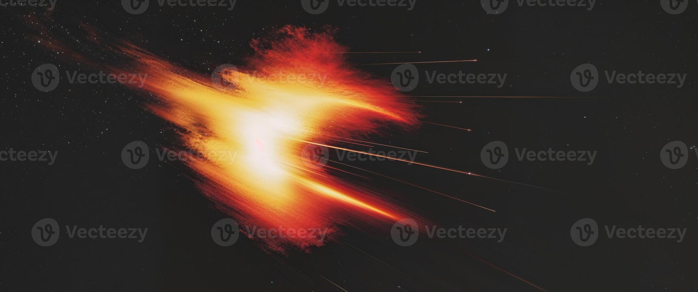 An abstract depiction of a fiery object traveling through space. photo