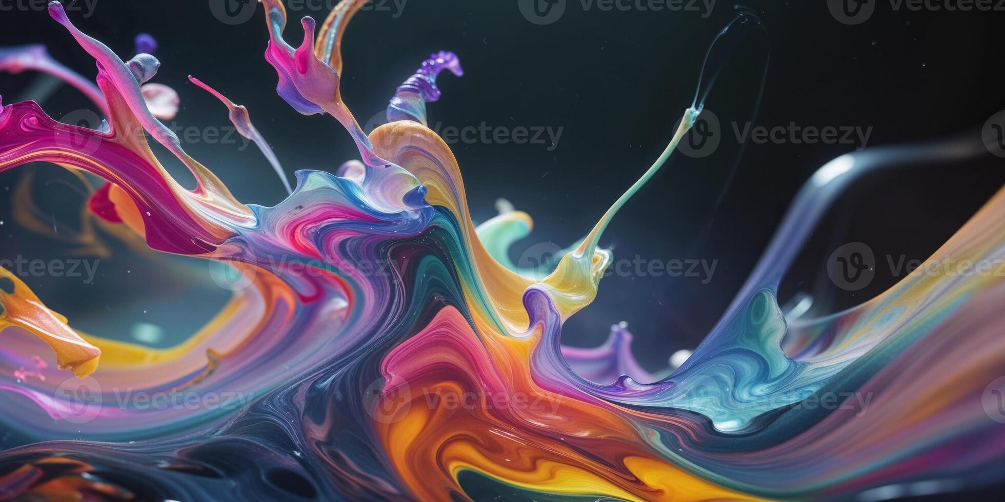 Abstract Colorful Swirling Fluid Art in Dark Background. photo